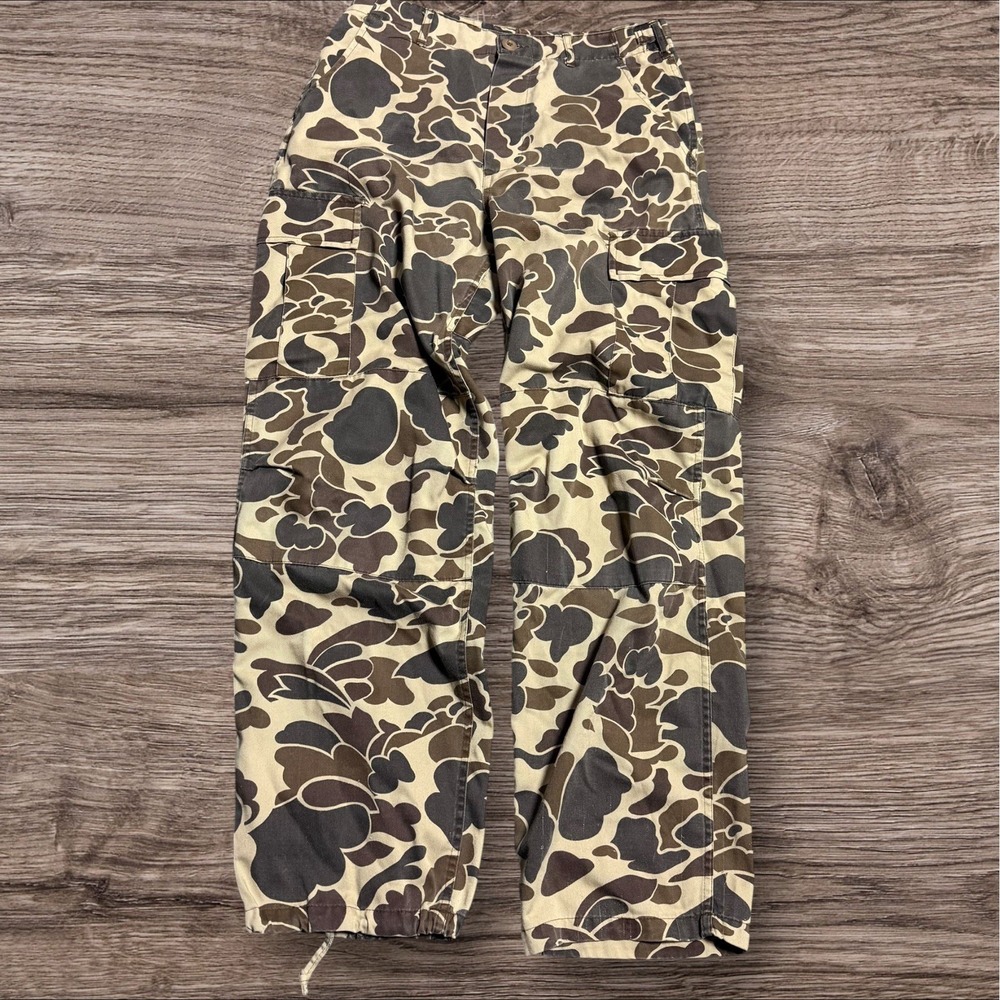 Vintage Duck Bay Camo Cargo Pants Mens 32x31 Brown Frogskin Adjustable Hunting